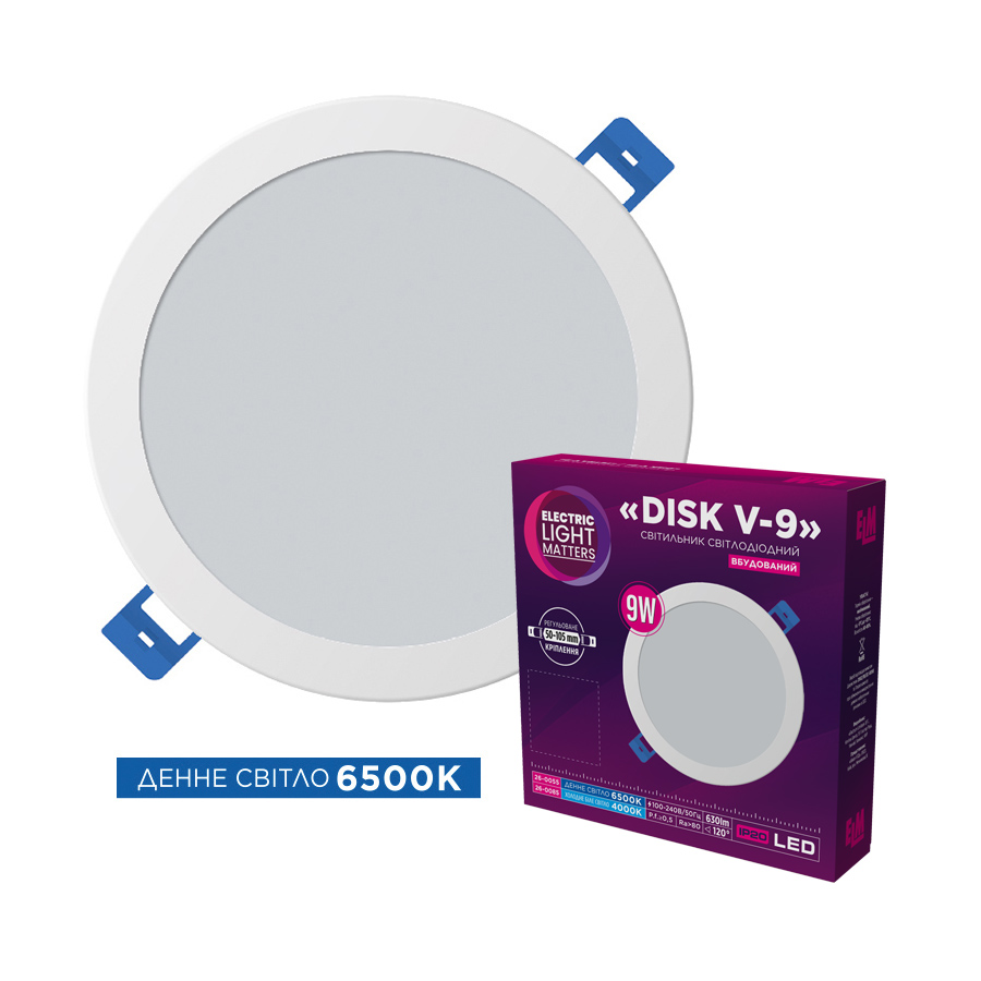 Світильник стельовий вбудований світлодіодний ELM Disk-V 9Вт 6500К IP20